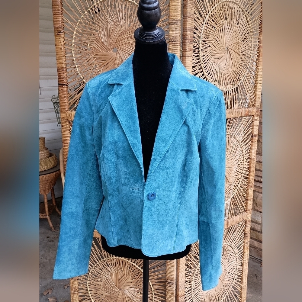 Vintage Metro Style Teal Suede Leather Women's Jacket_10